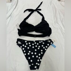 New Cupshe Black and White Polka Dot reversable Bikini‎ Sz Medium